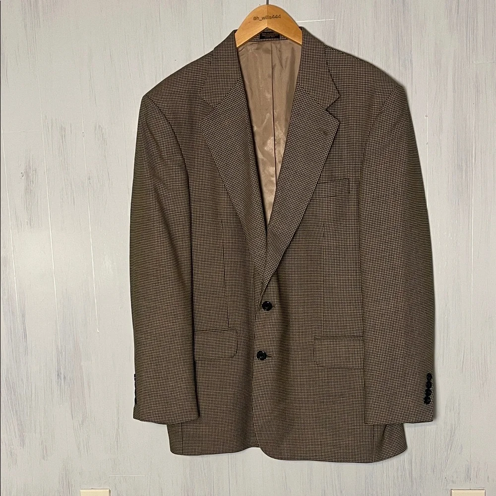 Oscar De La Renta‎ Mens 44R Wool Jacket Brown Houndstooth Dark Academia Blazer